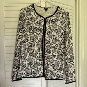 Women’s Vintage Rafaella Black Cream long sleeves lightweight Open Jacket medium